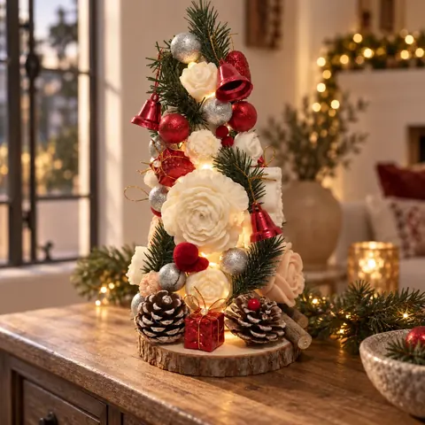 Árbol de Navidad de flores: en casa